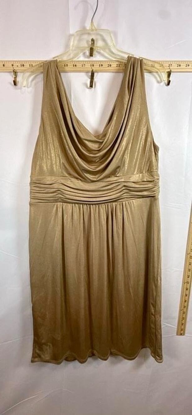 Midnight Velvet Cocktail Dress Womens Size 16 Gold Metallic Cowl Neck Ruched OBO